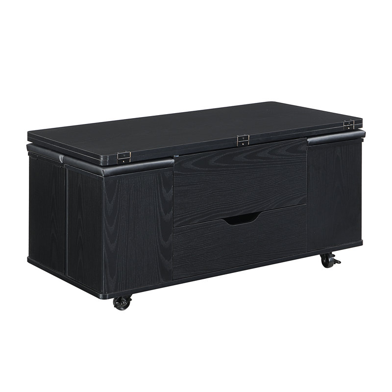 Table basse multifonctionnelle à plateau relevable avec rangement caché et tabourets, Noir