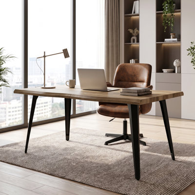 Ensemble 2 pièces de chaises de bureau pivotantes industrielles et de bureau rectangulaire en bois pour le bureau à domicile ou l'espace de travail