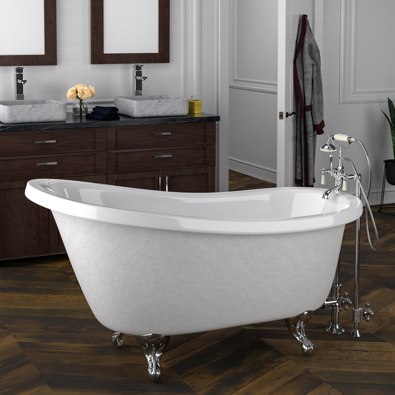 Estelle 60'' x 30'' Soaking Acrylic Bathtub, Brushed Nickel Feet, White