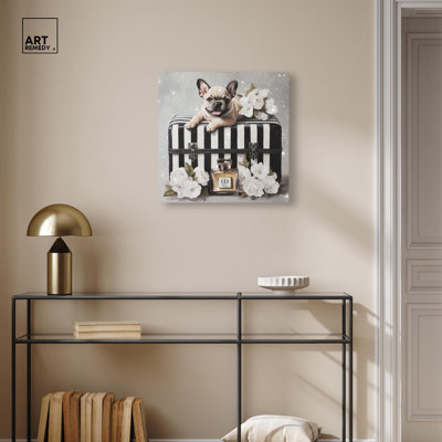 Frenchie Luggage Flowers Canvas Fashion Art Prints by Art Remedy