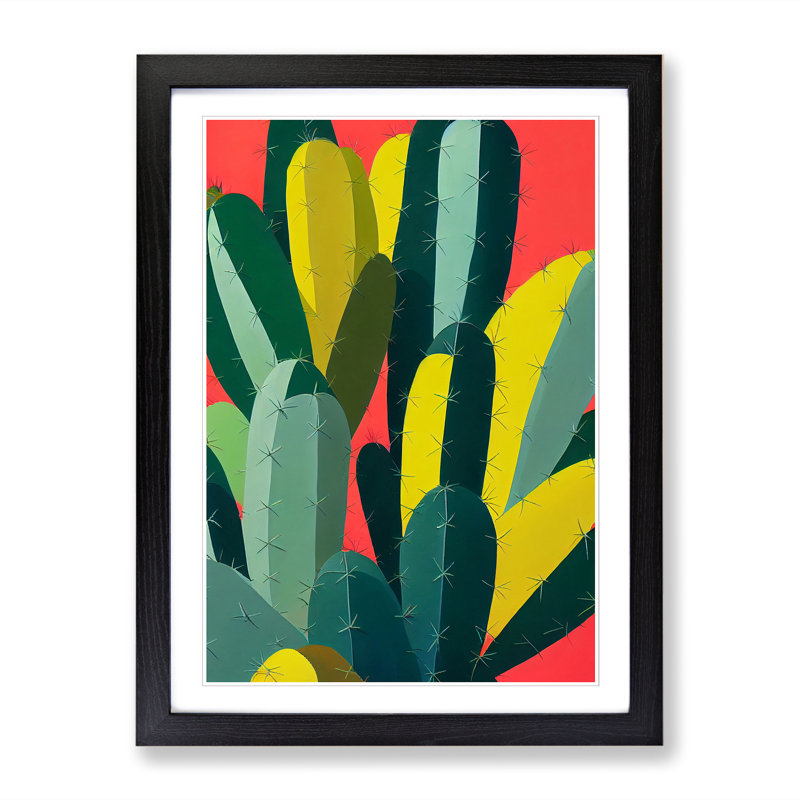FRM-V0523-346X Cactus Cacti Pop Vol.1 - Single Picture Frame Print, Black Framed, 64cm H x 46cm W x 2cm D