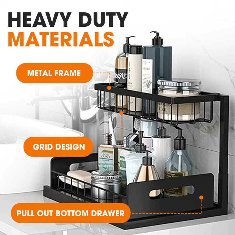 Heavy-Duty Black Metal 2-Tier Under Sink Storage Organizer