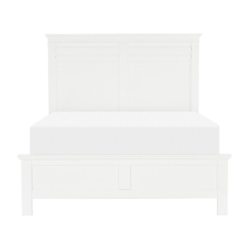 Chambre à coucher avec grand lit en blanc - Panneau transitionnel en bois avec tête de lit et tête de lit, Blanc, Grand lit