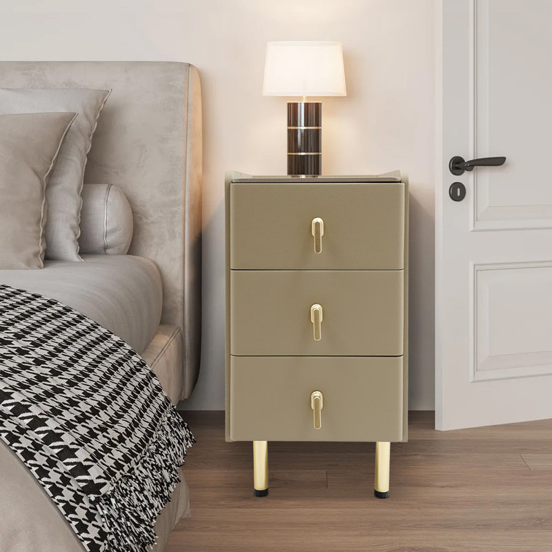 3 Drawers 23x15.7x11.8" Nightstand, Champagne