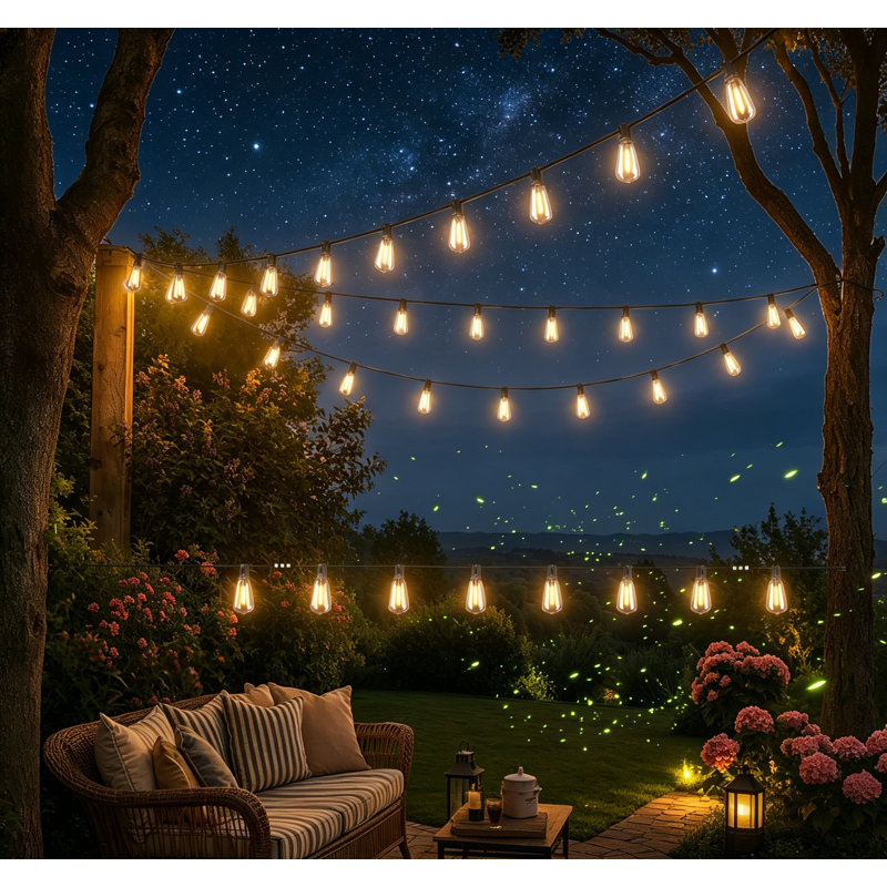 Guirlande d'extérieur pour l'extérieur avec télécommande et lumières de patio imperméables, 198 pi