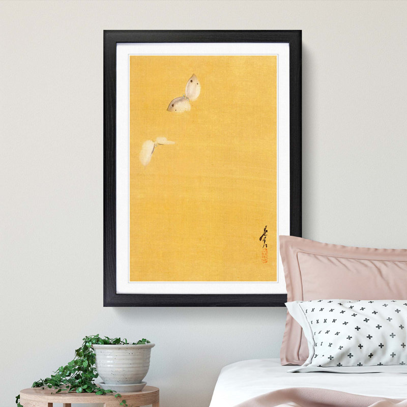 The Two Butterflies by Shibata Zeshin - Framed Print, Black, 50cm H x 35cm W x 2cm D