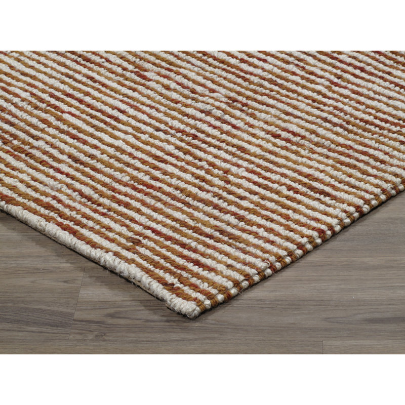 Tikka Striped Hand-Knotted Wool Brown Area Rug, Rectangle 8' x 10'