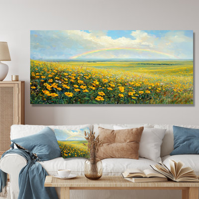 Arc-en-ciel dans la prairie ouverte - art mural arc-en-ciel