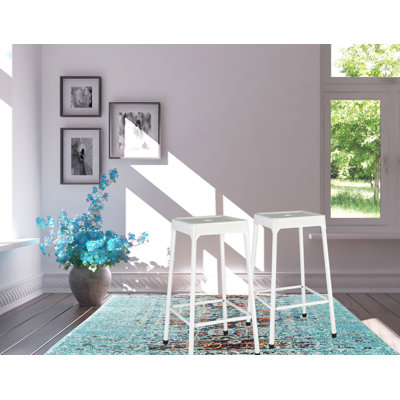 Counter Stool Metal White Powder Coating, Set of 2