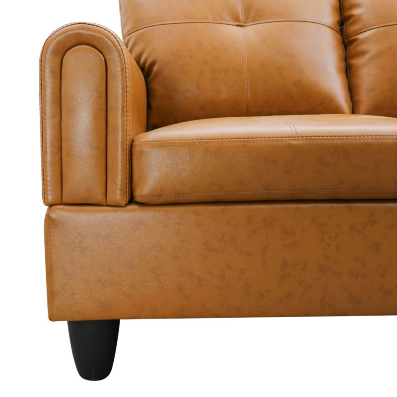 Henryleo Faux Leather L-Shaped Sectional, Left Hand Facing, Ginger Faux Leather