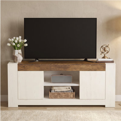 Meuble télé pour téléviseur de 65 po ou moins avec armoires de rangement, centre de divertissement de ferme