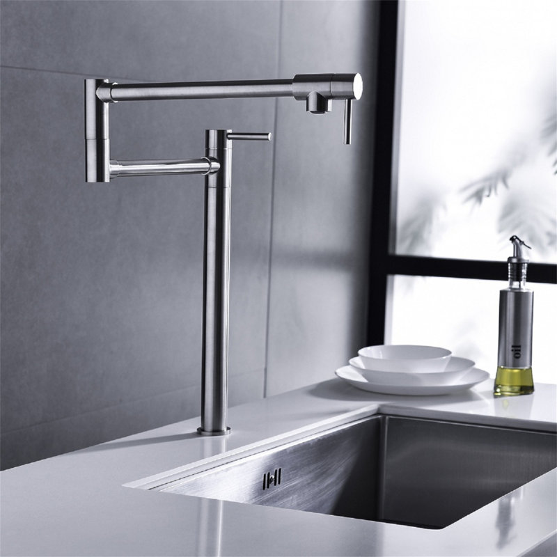 Robinet remplisseur de pot avec tige d'extension, Nickel brossé