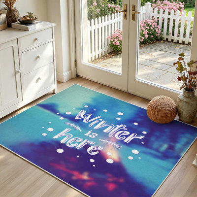 Tapis d'intérieur blanc lavable à la machine, avec motif de feu, de neige et de dessins.
