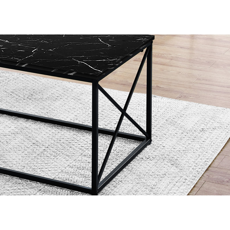Table de salon 3 pièces - Surface en stratifié noir, structure en métal, 2 tables basses et 2 tables de bout, 3 pièces décoratives pour la maison contemporaine, structure avec stratifié d'aspect marbre, surface généreuse