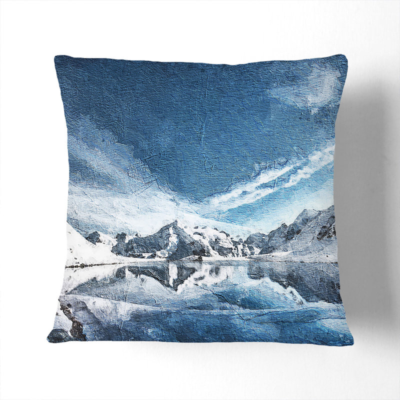 Winter Mountain Reflection Cushion with Filling, 40cm H x 40cm W x 15cm D, White