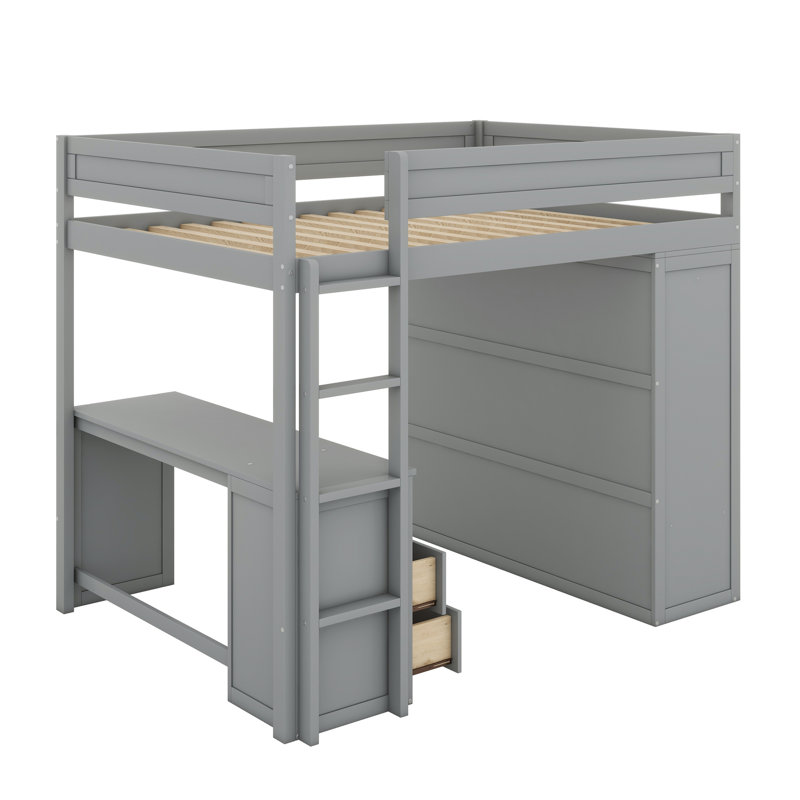 Lit mezzanine avec placards et bureau à 2 tiroirs avec armoire, Gris