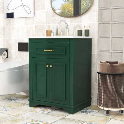Meuble-lavabo élégant avec lavabo en céramique, tiroir basculant, portes à fermeture en douceur et tablette réglable