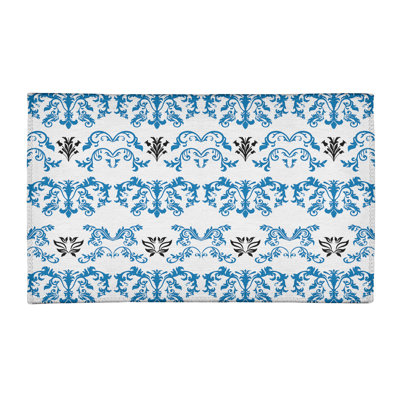 Tapis damassé blanc / bleu