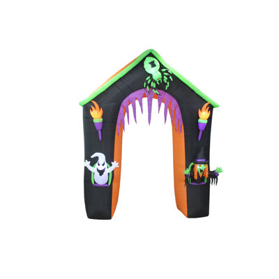 Château gonflable illuminé de 9 pieds de haut Halloween joyeux avec fantôme, sorcière et araignée