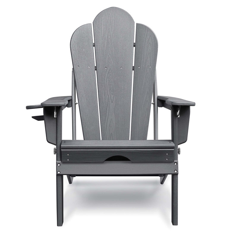 Folding Outdoor Adirondack Chair With Ottoman, HDPE All-Weather Fire Pit Chair, Ergonomic Design For Patio, Deck, And Balcony