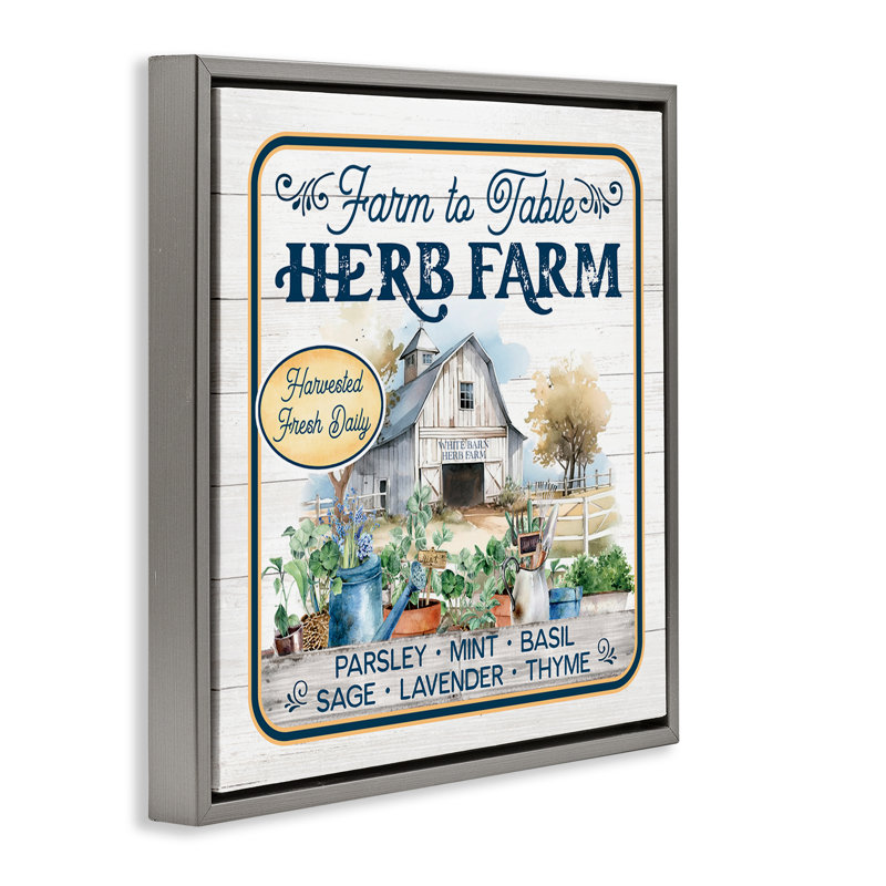 «Fresh Daily Herb Farm Floater», art mural sur toile par Mollie B., Cadre flottant gris lustré, H 25 po x l 25 po