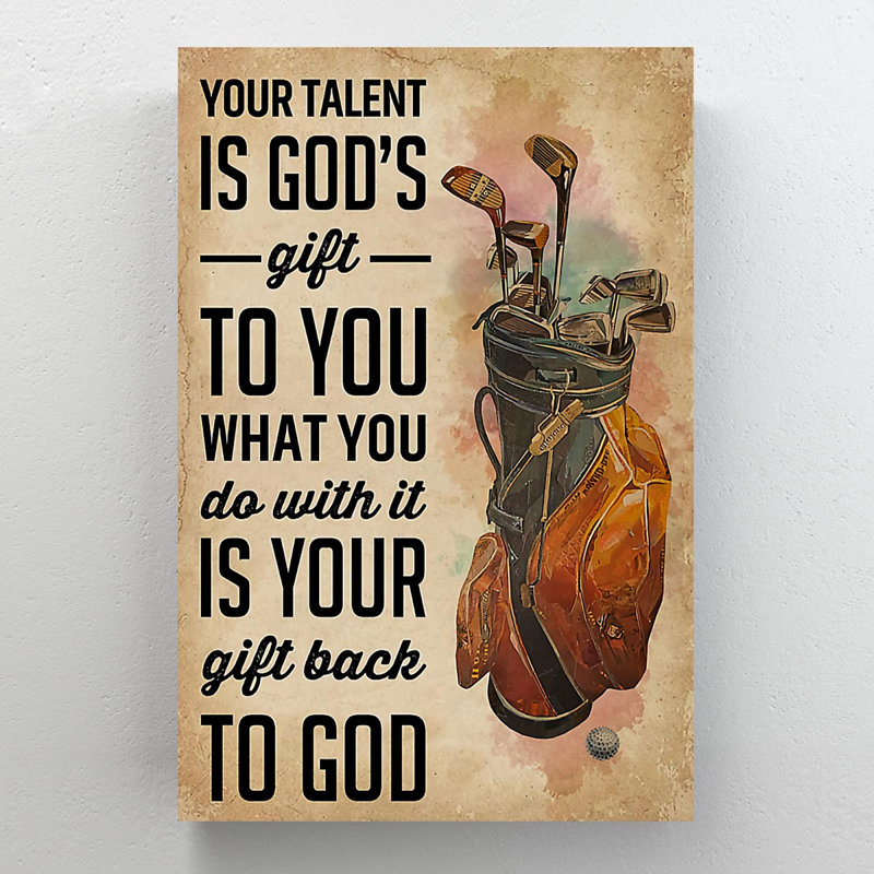 Golf clubs sur fond brun - Your Talent Is God Gift - 1 pièce, impression d'art graphique rectangulaire sur toile tendue