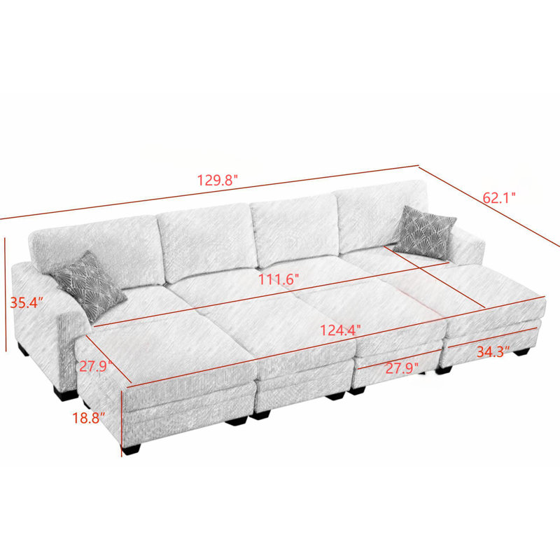 Canapé modulaire en velours côtelé 8 pièces Carmesha, Velours côtelé crème