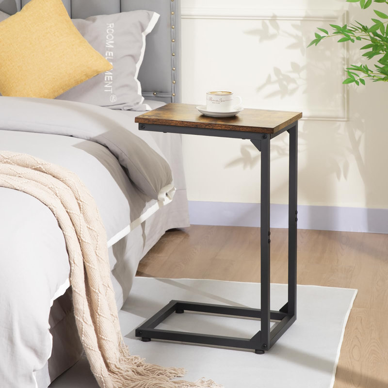 C-Shaped Side Table Set of 2, Rustic Brown