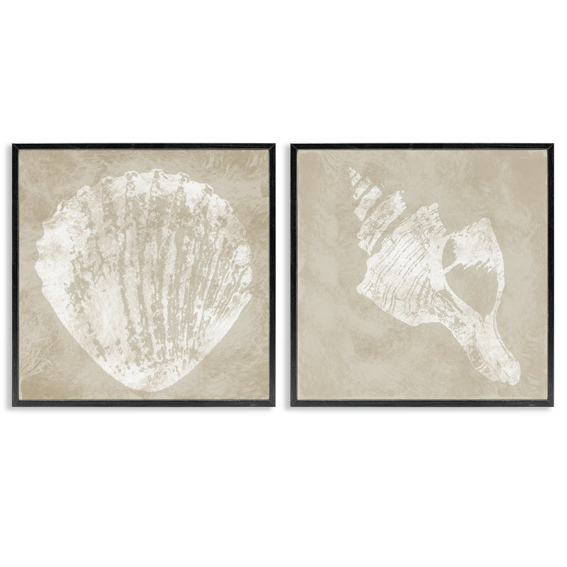  Rustic Abstract Seashells 2 PC Giclee Art Set by Carol Robinson, 17" H x 17" W, Midnight Black Framed Giclee