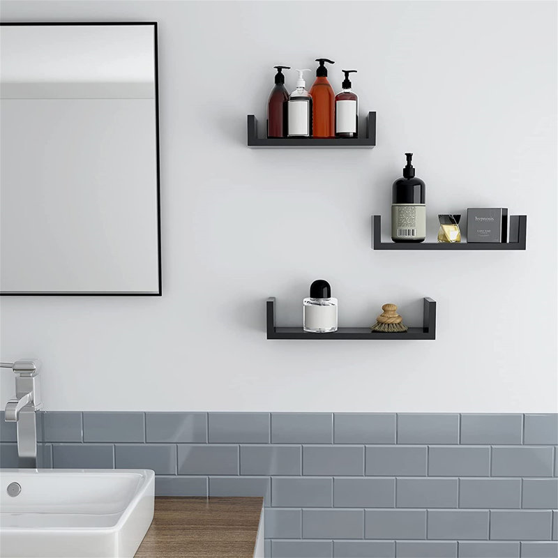 Lamberti 3 Piece Solid Wood Floating Shelf, Black, 9cm H x 40cm W x 10cm D