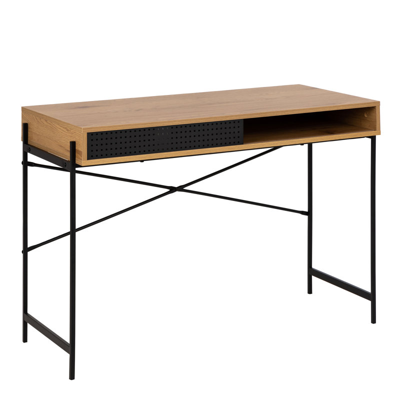 Afshan Metal Base Writing Desk, Oak/Black