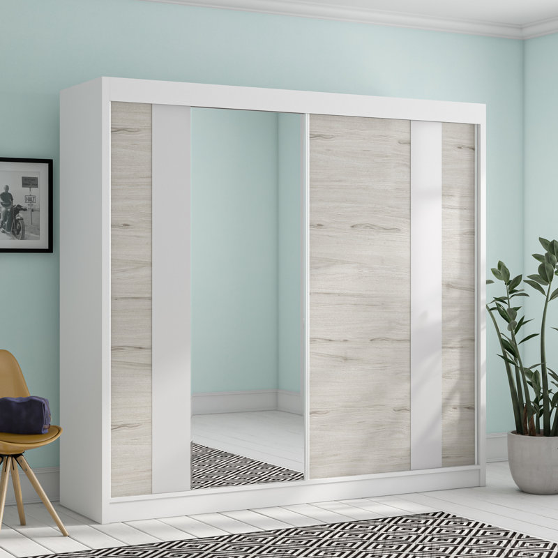 Gulledge 2 Door Manufactured Wood Wardrobe, Gray/White, 218cm H x 233cm W x 61cm D