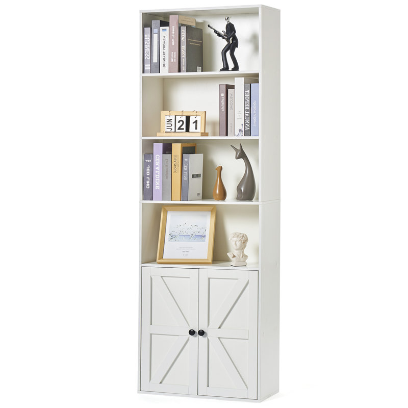 Bibliothèque de rangement avec portes Tiranke, Blanc, (6 tablettes) H 71,2 po x l 21,8 po x P 9,3 po