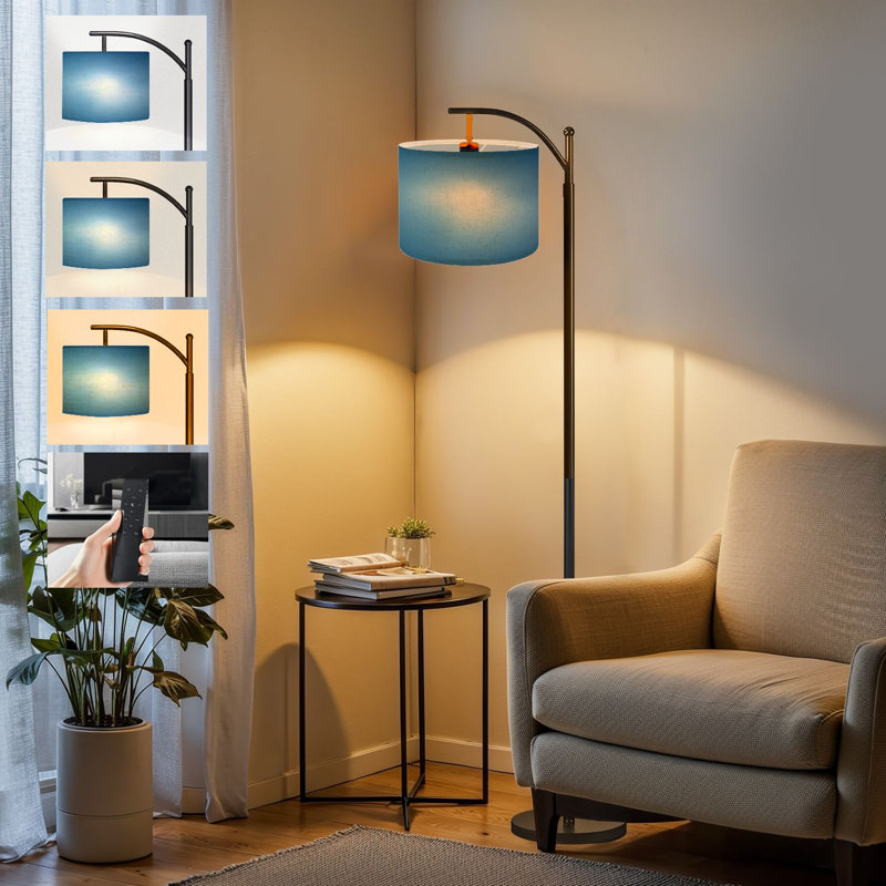  Lampe sur pied Arc en papier de couleur bleu ciel lisse pour grand abat-jour moderne en lin à DEL réglable 3 températures de couleur
