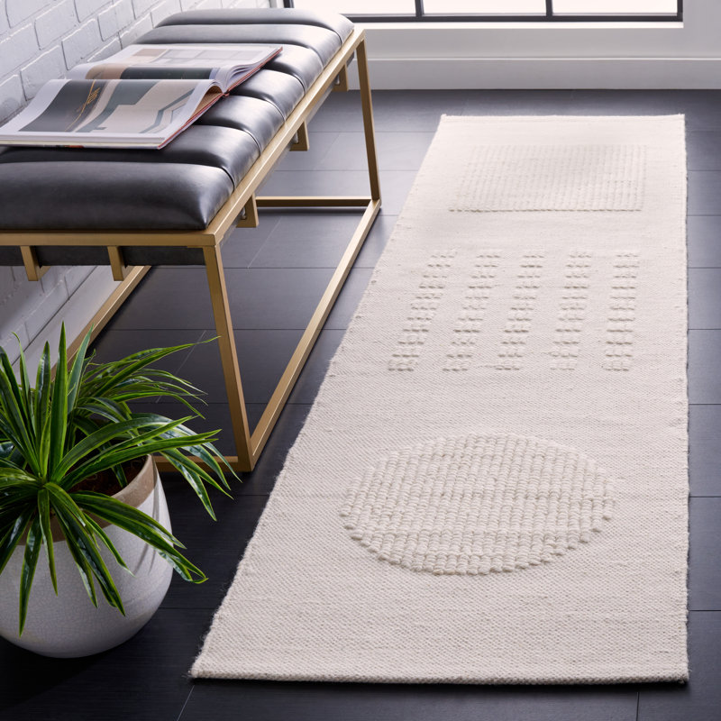 Tapis ivoire fait à la main Charvik, Tapis de couloir 2 pi 3 po x 8 pi