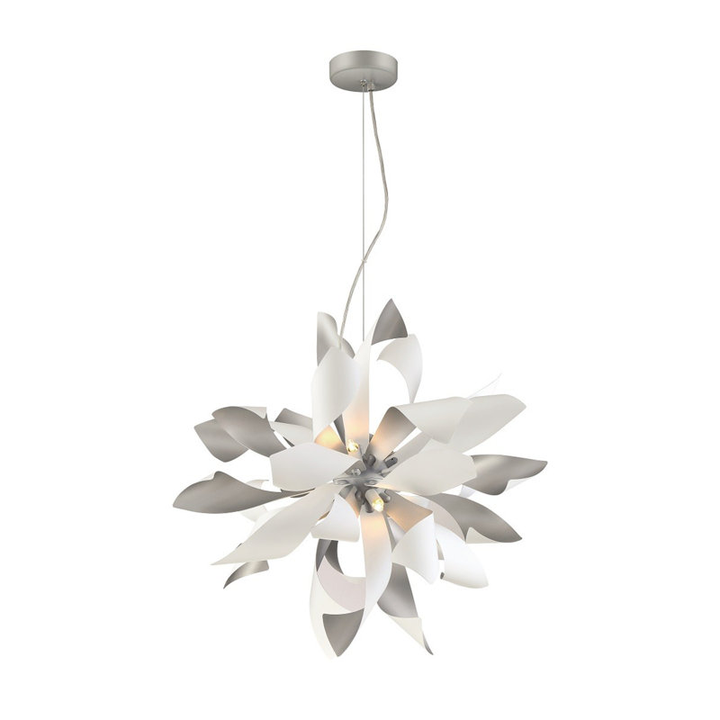 Lustre étagé unique à 6 lumières Hewson, Feuille d'argent / blanc mat