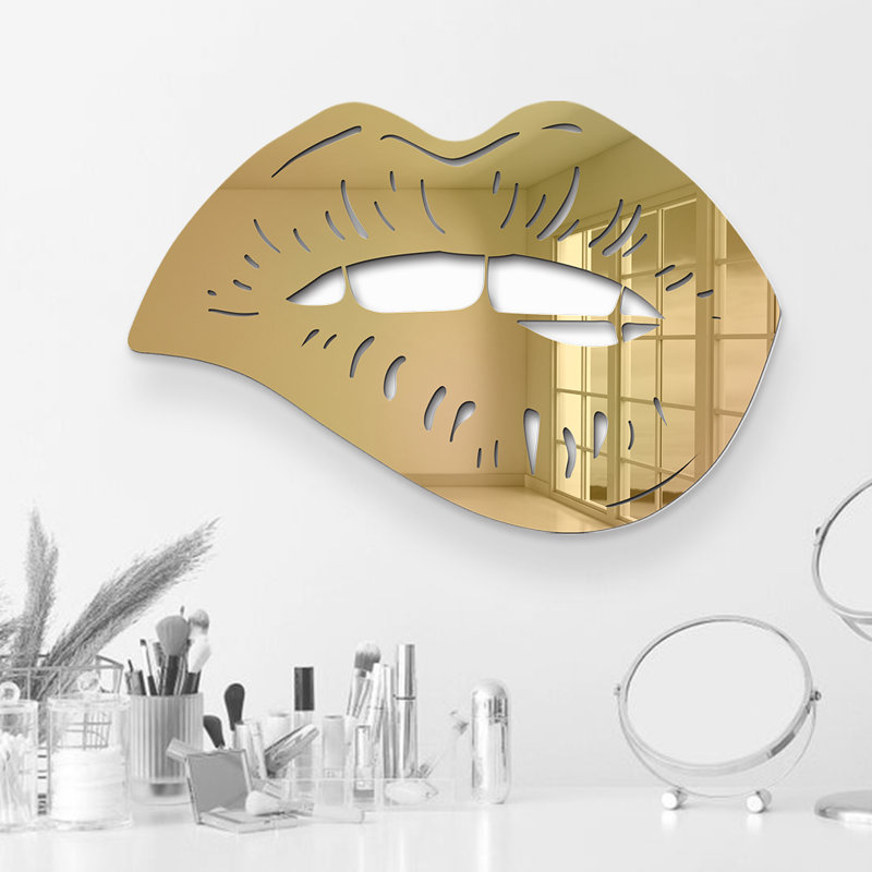 Biting Lips Modern Wall Decor, 13" H x 19" W x 1" D, Gold
