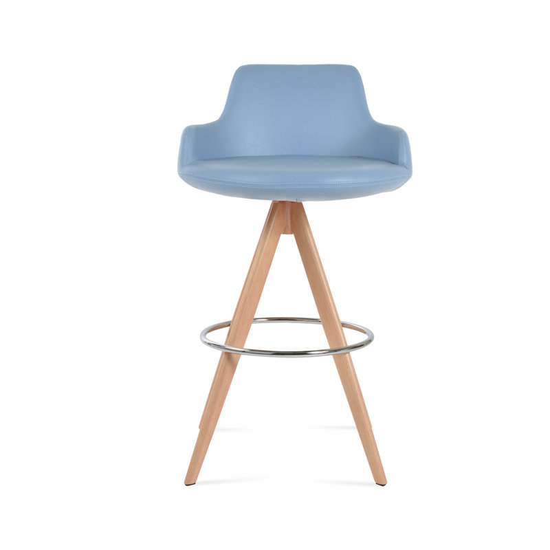 Tabouret de derviche, Similicuir bleu, Naturel, Tabouret de comptoir (siège d'une hauteur de 24,5