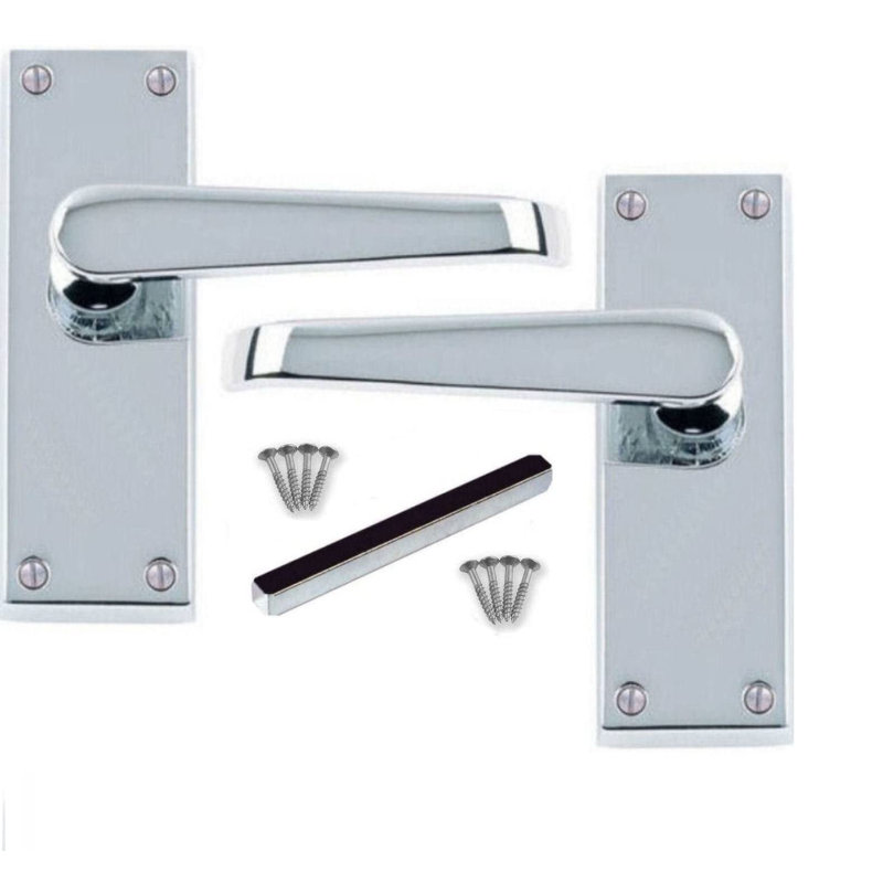 Golden Grace 1 Pair Victorian Straight Latch Door Handles in Polished Chrome with Hinges & Latches - 120mm x 40mm Backplate