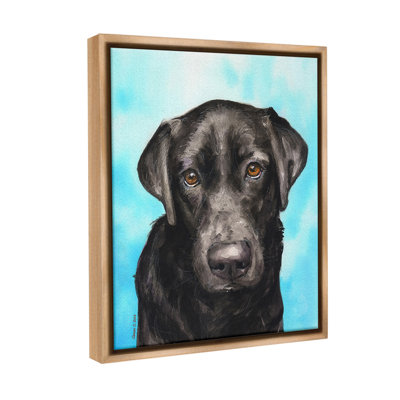 «Black Lab Portrait On Blue» par George Dyachenko sur toile