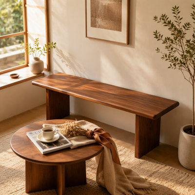 Solid Wood Dining Bench, 54.6L Hand‑Crafted Wooden Entryway Bench, Heavy‑Duty 300 LBS Capacity Long Bench for Dining Table, Hallway, Bedroom, Living R