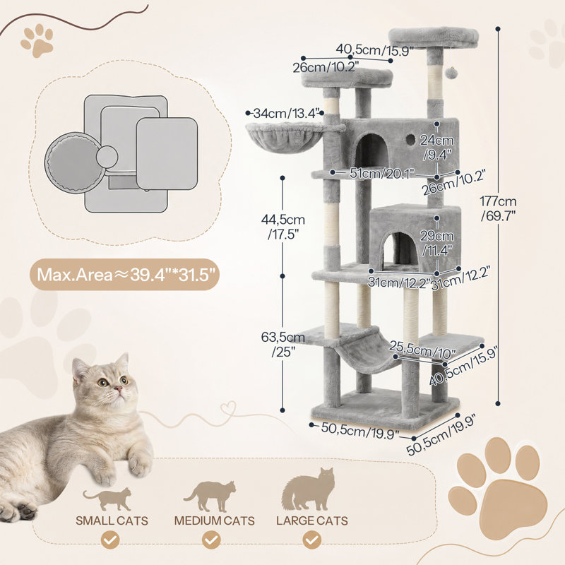 Arbre à chat 69,7 po multi-niveaux, centre d'activité pour chat