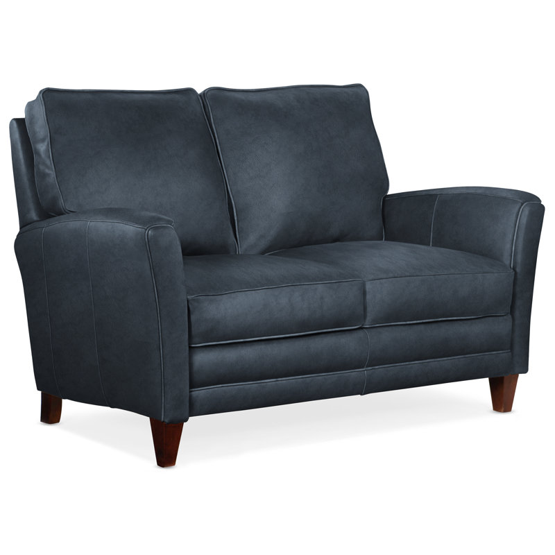 Zion Loveseat, Mahogany, Aline Light Gray Stonewash Genuine Leather