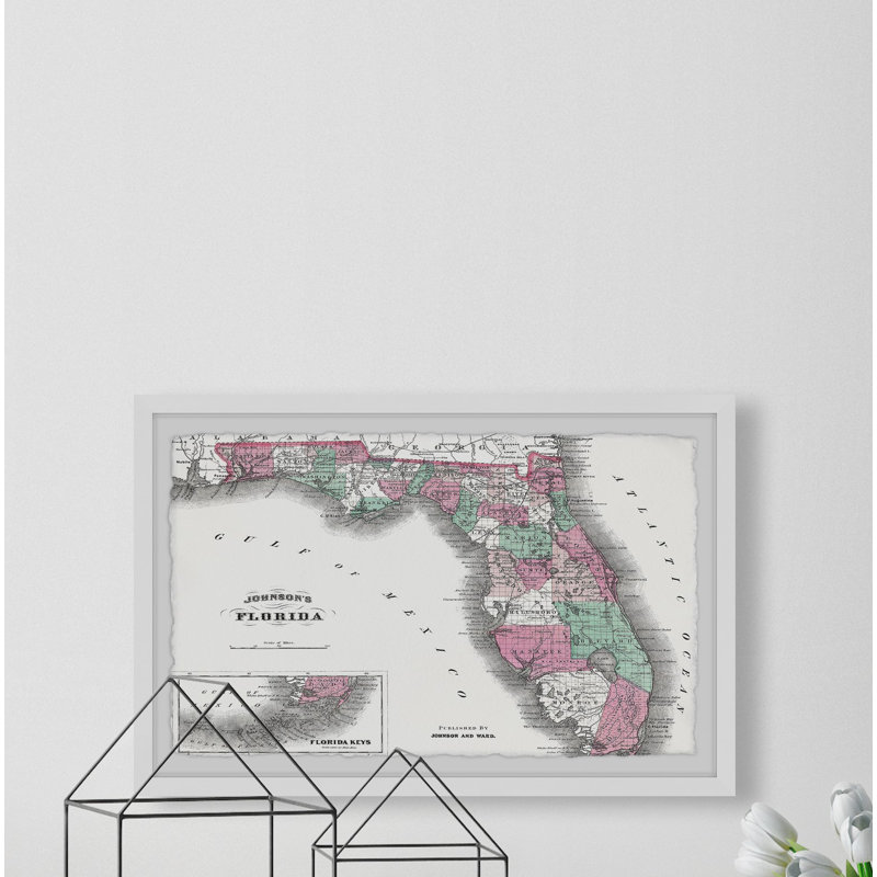 «Old Florida Map», reproduction d'art graphique sur papier encadré, H 8 po x l 12 po x P 1,5 po