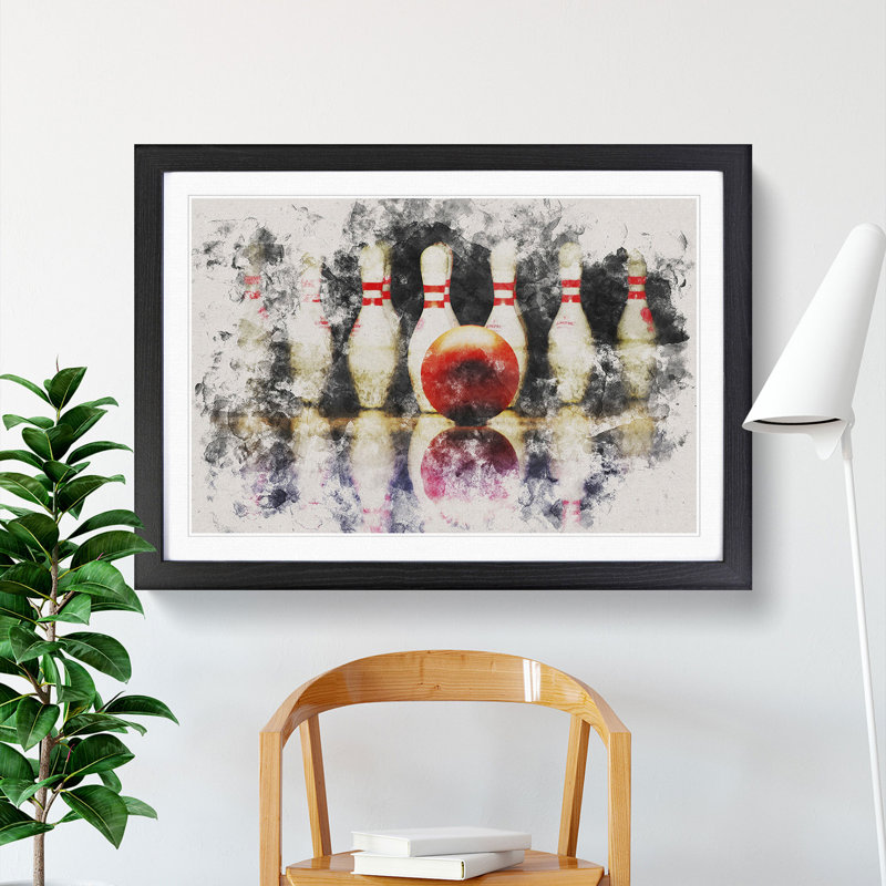 Ten Pin Bowling - Picture Frame Painting, 48cm H x 65cm W x 2cm D, Black Framed