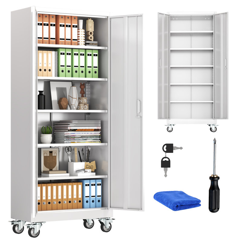 Steel Single Storage Cabinet ( H x 80cm W x D), WHEEL-WHITE