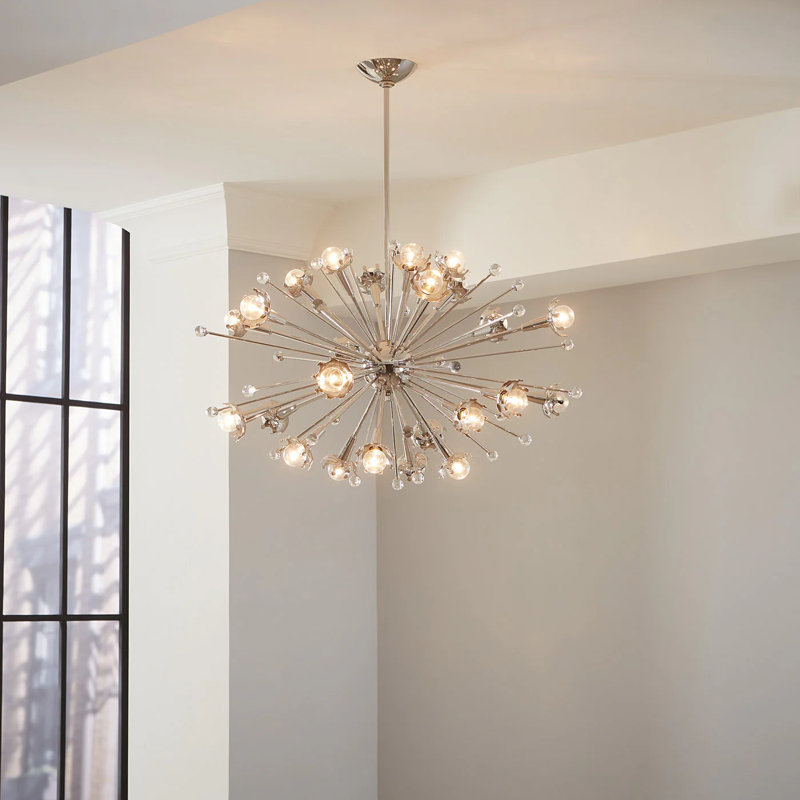 Jonathan Adler Spoutnik - lustre sphère lumineuse, Nickel poli, 21" H x 33.5" W x 33.5" D