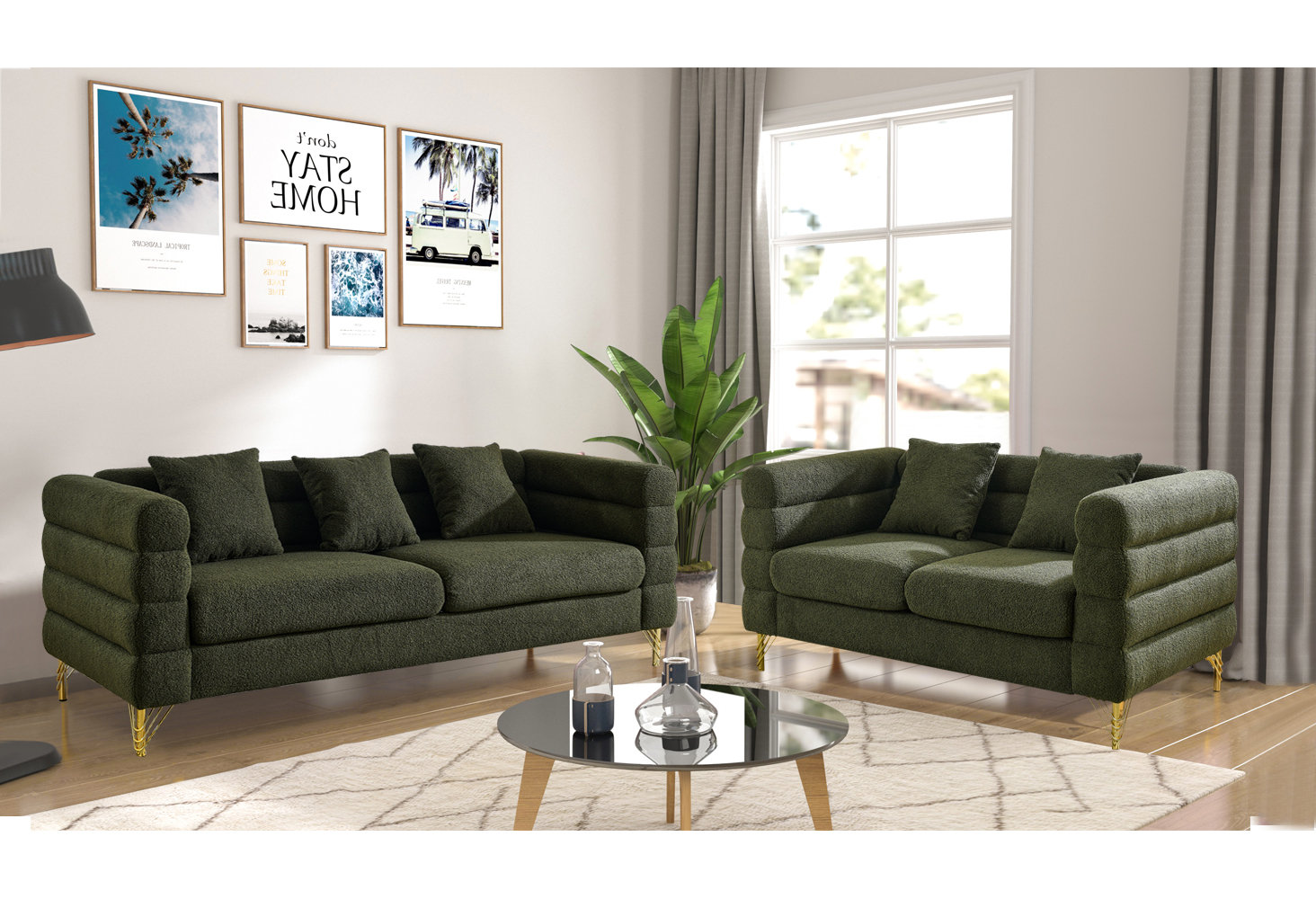 Everly Quinn Teddy Velvet Modern Living Room Sofa Set - Wayfair Canada