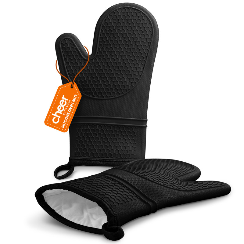 Cheer Collection Vinyl Oven Mitt Set, Black