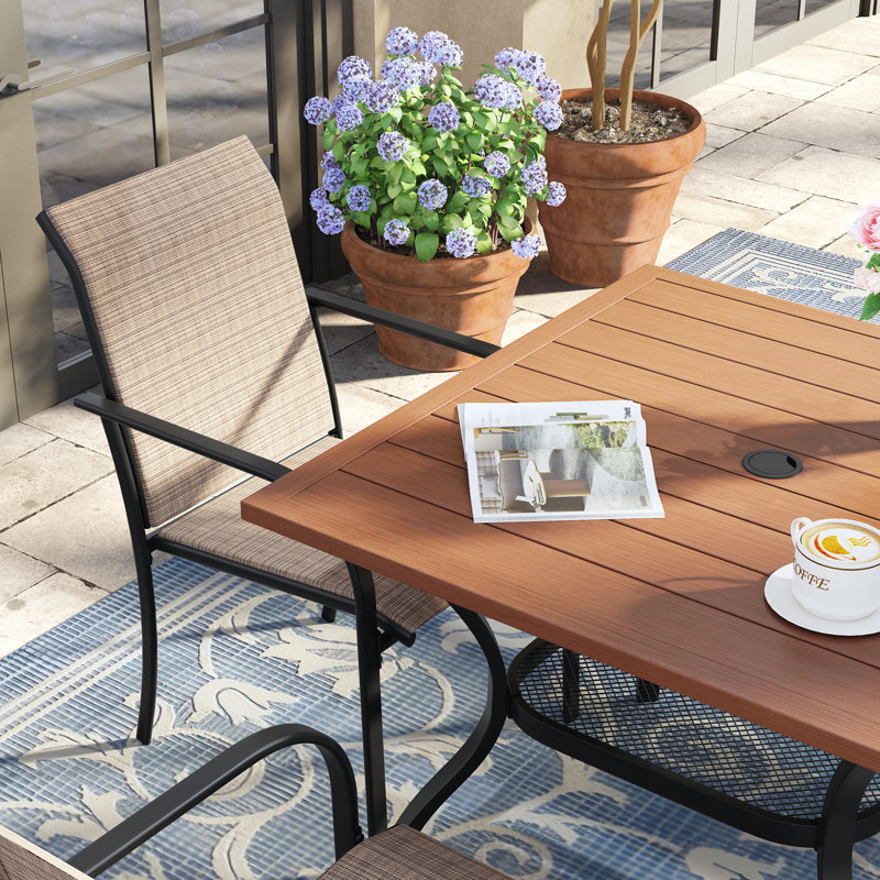 4-Person Square Patio Dining Set With Stackable PVC-coated polyester Chairs, Brown/Brush Wood Brown
